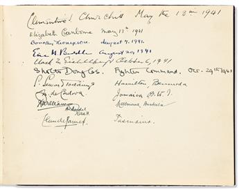 (ALBUM--WORLD WAR II.) Guest book from the American Eagle Club, London, containing dates and signatures by 17 visitors, mostly dignitar